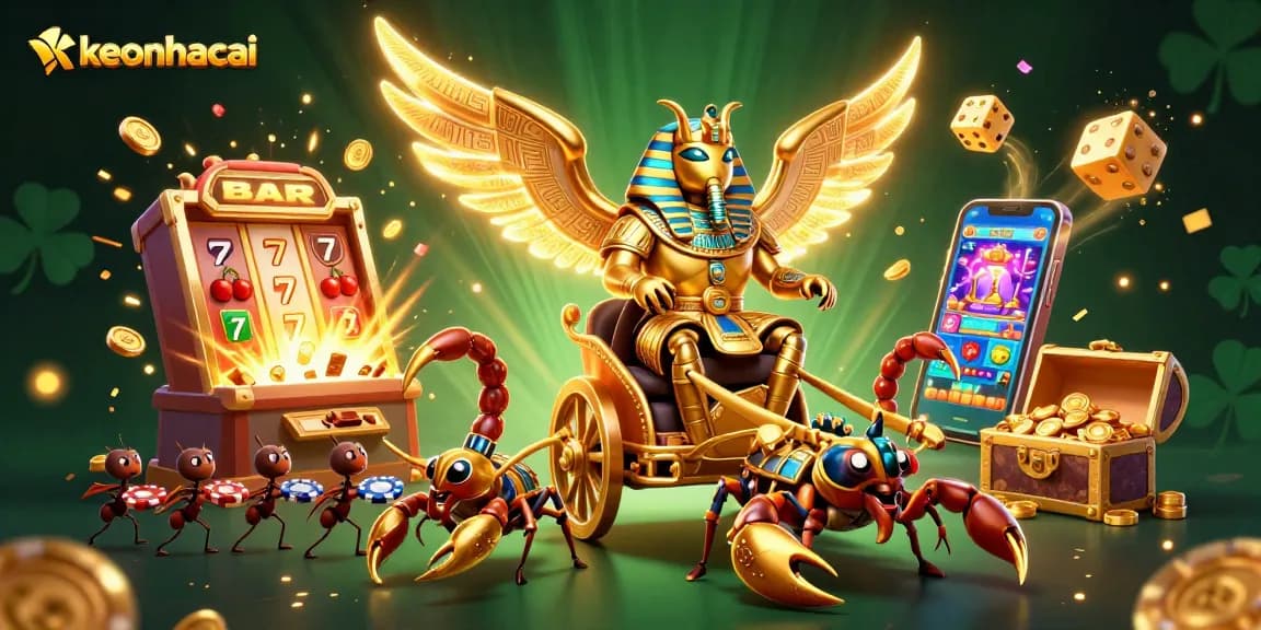 Experience exciting gameplay with keonhacai as golden creatures and vibrant casino elements create a thrilling atmosphere.
