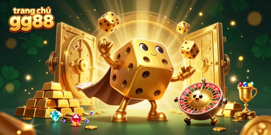 Win big at trang chủ gg88 with a lively 3D scene of golden dice and treasures.