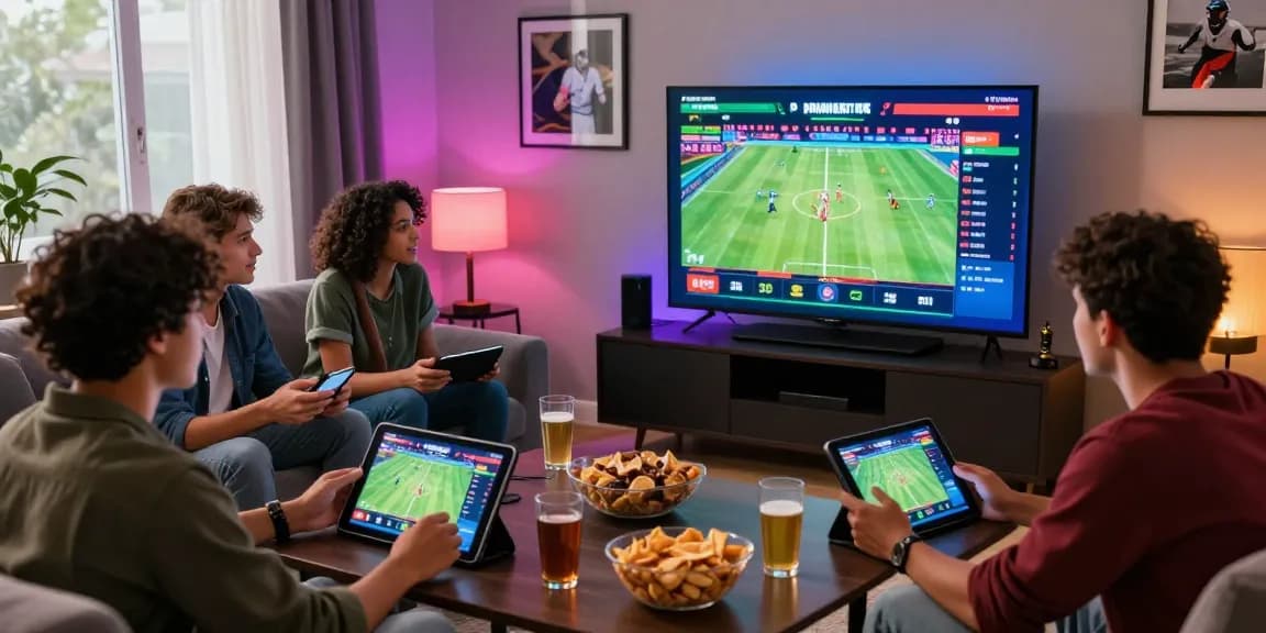 Friends enjoying an exciting online gambling experience at https://red88m7.com with interactive sports betting and vibrant atmosphere.