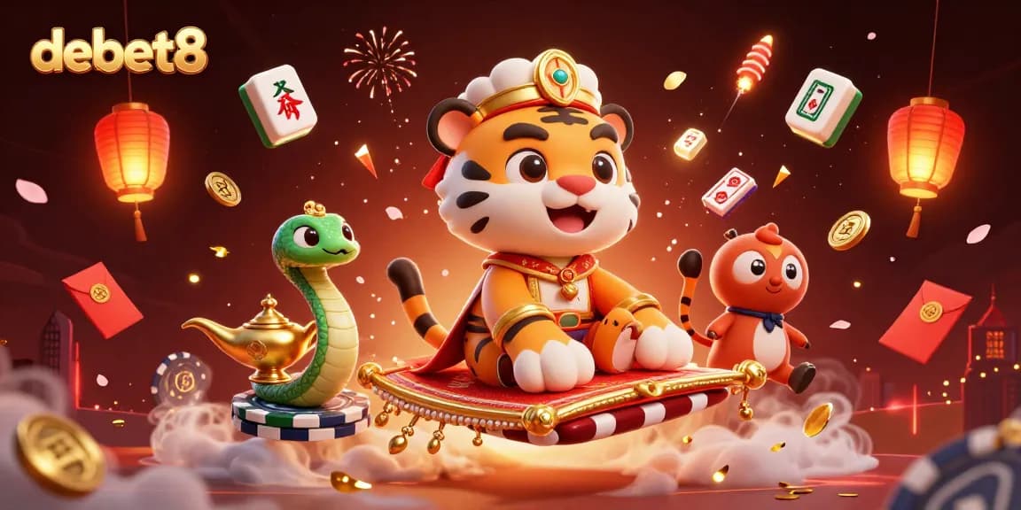 Experience thrilling wins at debet8 with lively games and dynamic atmosphere in this 3D casino illustration.