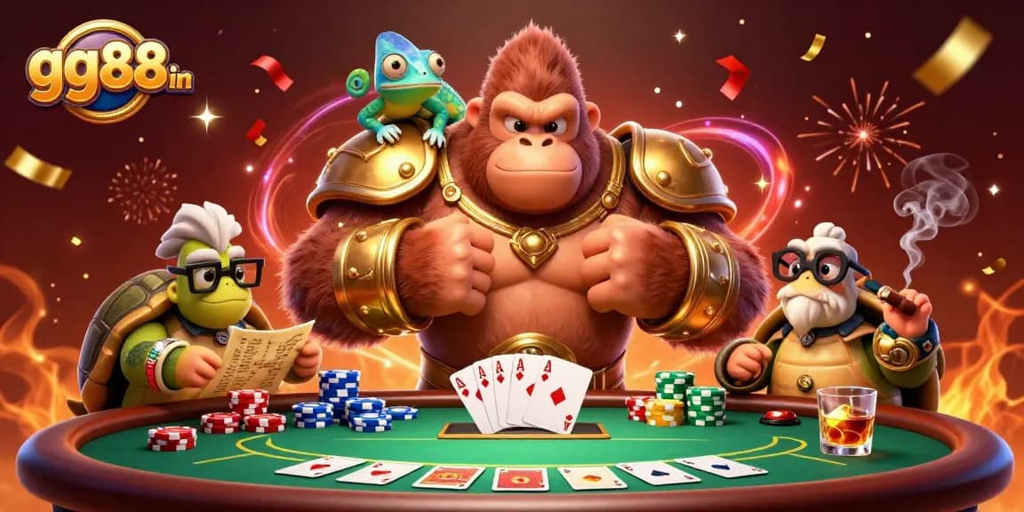 Experience fortune and excitement with gg88 in thrilling casino action, vibrant characters, and poker elements.