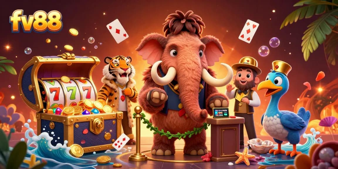 Experience thrilling slots and jackpots at fv88's lively casino environment with unique characters.