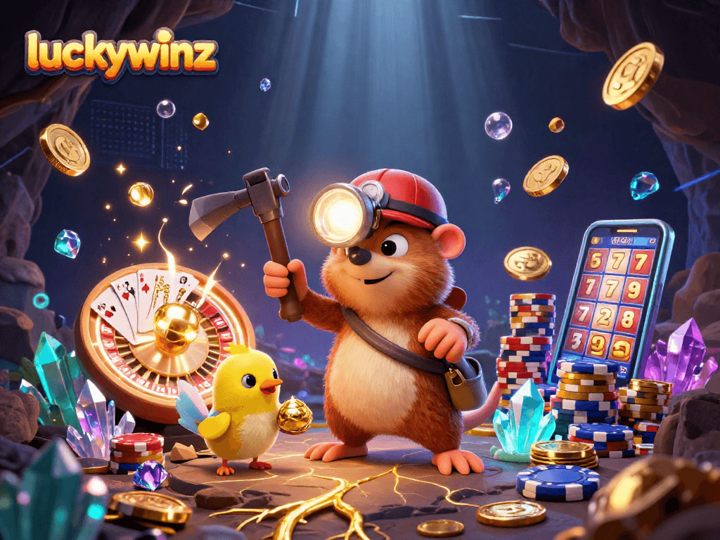 Experience thrilling jackpots with luckywinz in this vibrant 3D casino illustration.