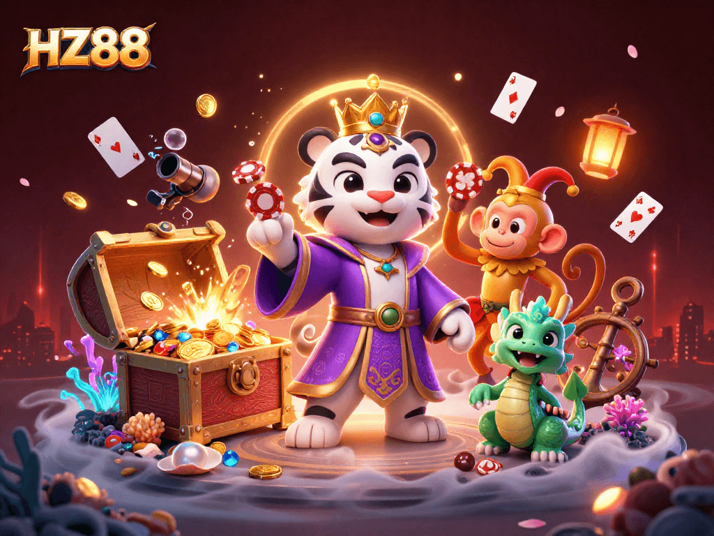 Experience thrilling casino action with HZ88's vibrant casino characters and dynamic game elements.