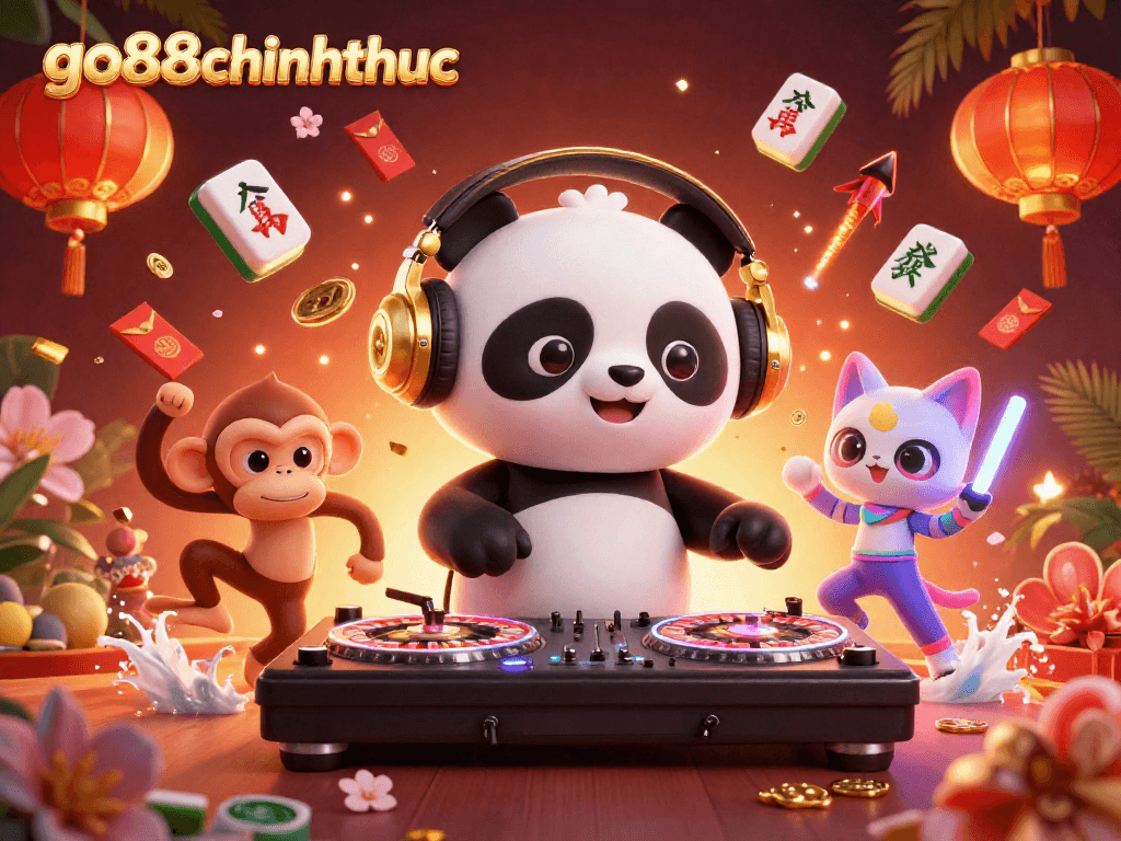 Experience vibrant gaming with go88chinhthuc in a lively casino scene filled with engaging 3D characters and exciting elements.