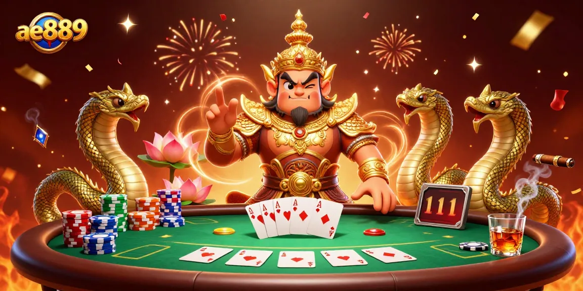 Engage in exciting poker action at ae889 with vibrant characters, colors, and festive atmosphere.