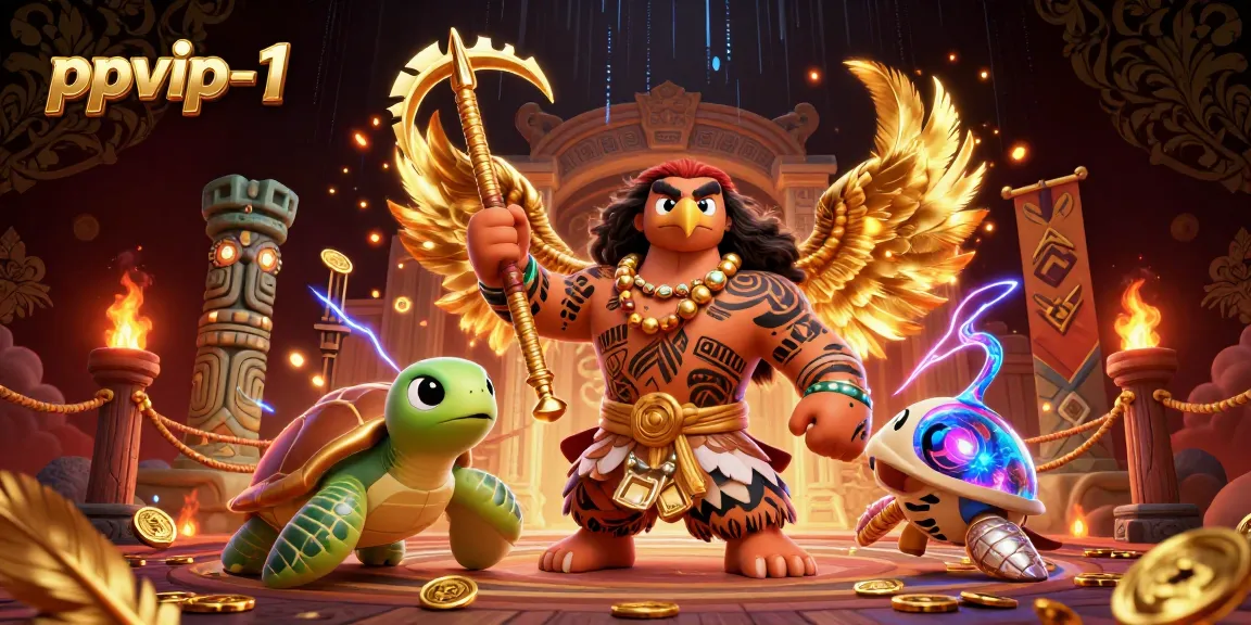 Experience thrilling gameplay at ppvip-1 with the vibrant demigod and turtle surrounded by casino elements.