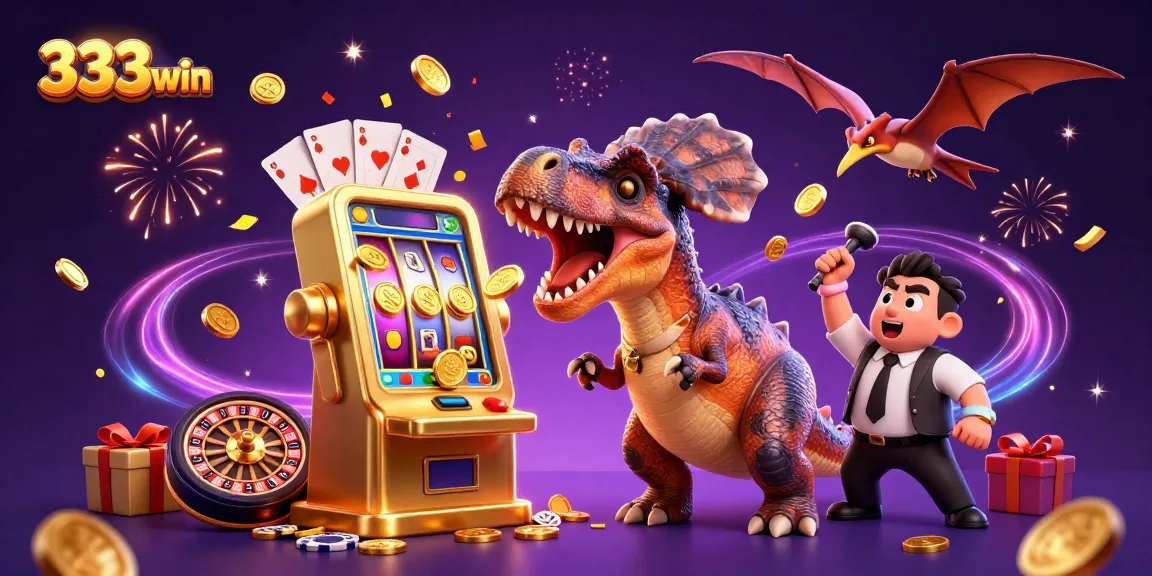 Experience the thrill of 333win as a pachycephalosaurus celebrates a jackpot win at a casino.