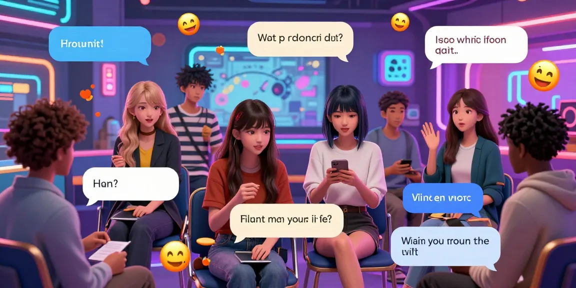 Engaging scene of AI ecchi chat characters interacting dynamically in a vibrant virtual space.