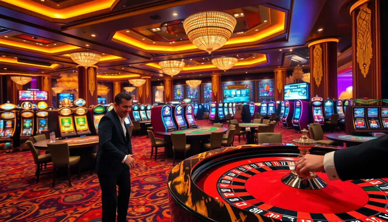 Experience the excitement of 9 BET with vibrant casino tables and high-stakes games in an elegant setting.