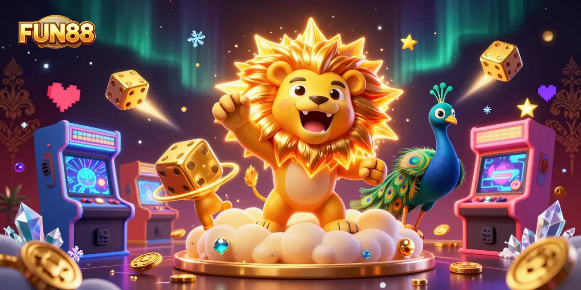 Experience thrilling gaming with FUN88's vibrant casino elements and characters in a colorful 3D illustration.