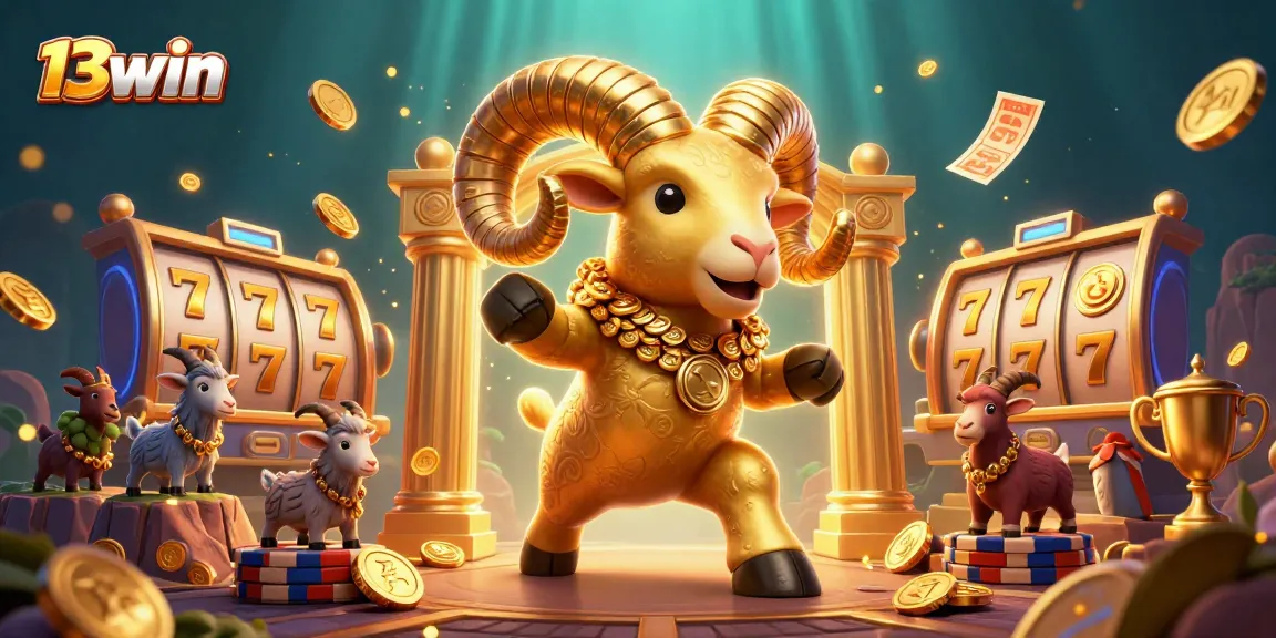 Experience thrilling gameplay in 13win with a golden ram amidst dynamic slot reels and jackpot excitement.