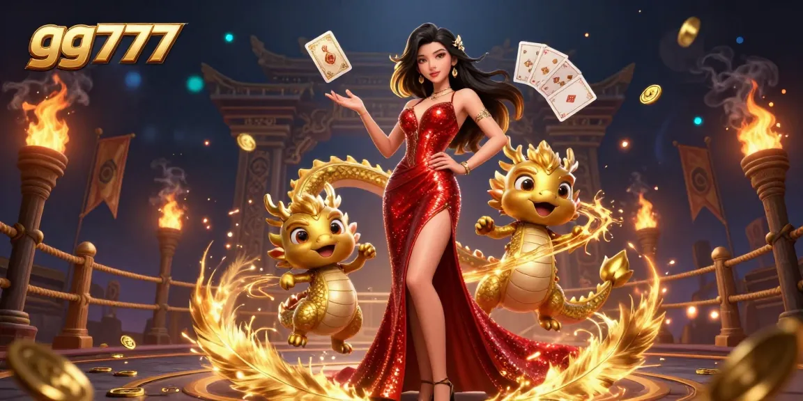 Experience the excitement of gg777 with a stunning Asian woman and a golden dragon amidst vibrant casino elements.