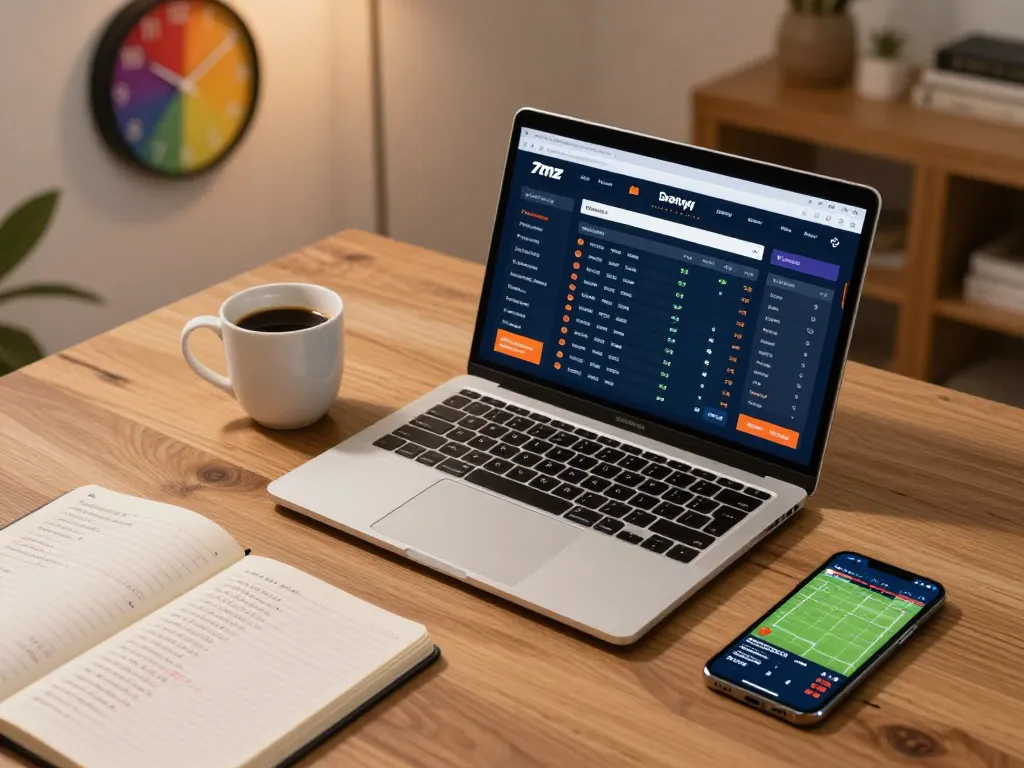 A person engages with the 7mz sports betting interface on a laptop, showcasing action and strategy.