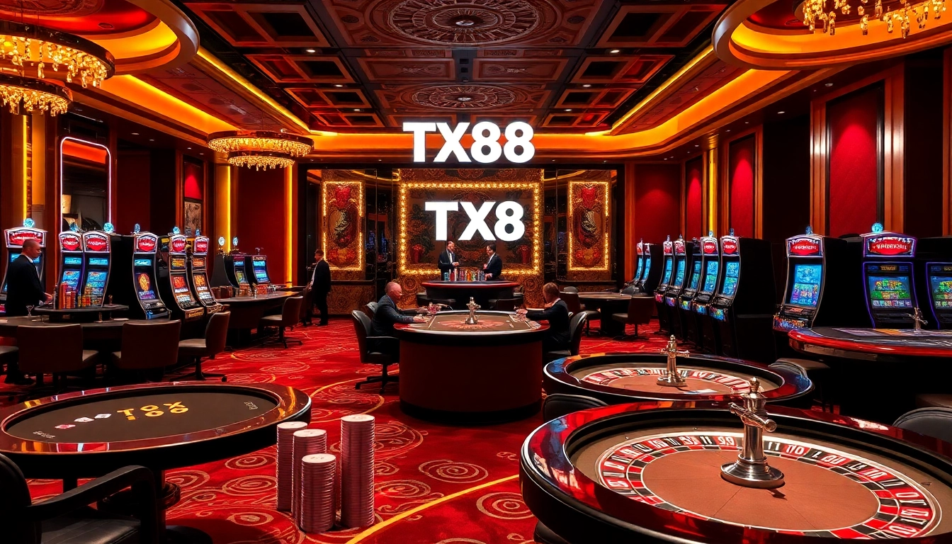 TX 88 casino scene showcasing exciting poker tables and vibrant gaming atmosphere.