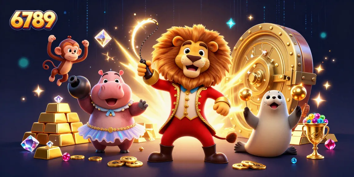 Spin and win with 6789 in a dynamic casino-themed illustration featuring lively characters and golden treasures.