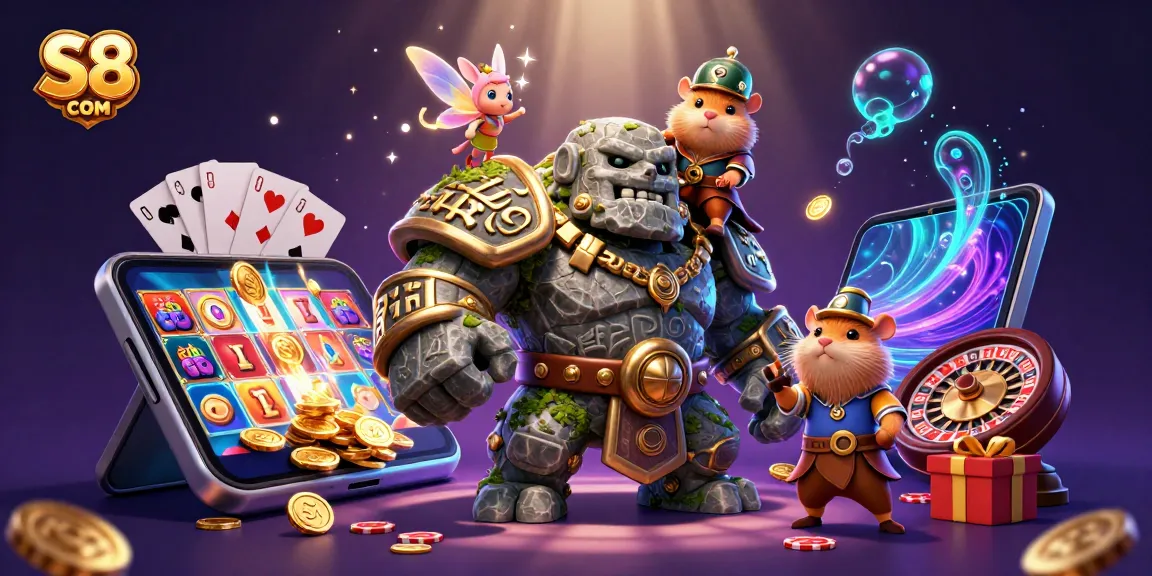 Experience the magical gameplay of S8 COM with animated casino characters and vibrant game elements.