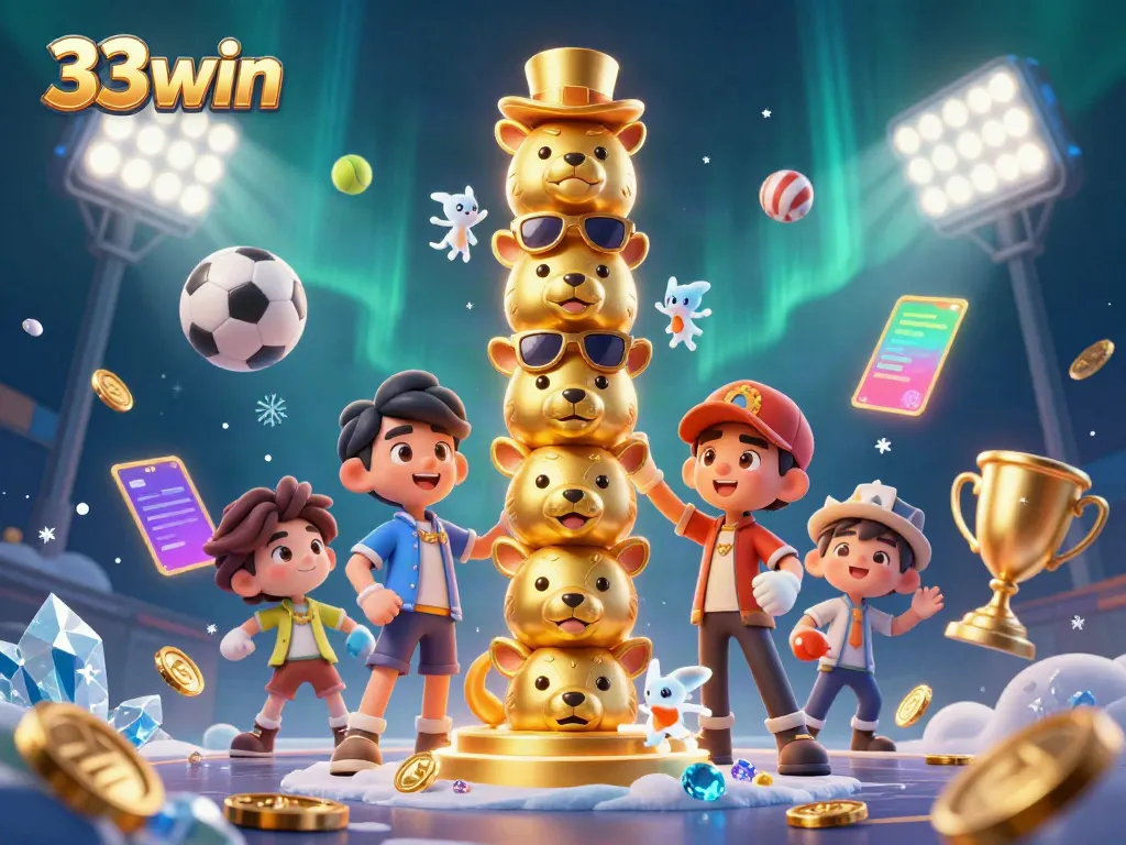 Engaging 3D casino scene showcasing 33win's animated totem pole and dynamic game elements.