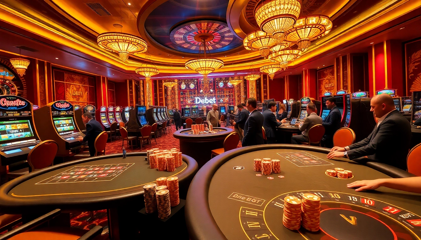 Participants engaging in a high-stakes game at a Debet-themed casino table.