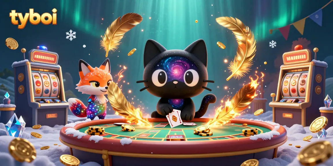 Engage with tyboi's cosmic casino scene, featuring whimsical characters and vibrant elements of chance.