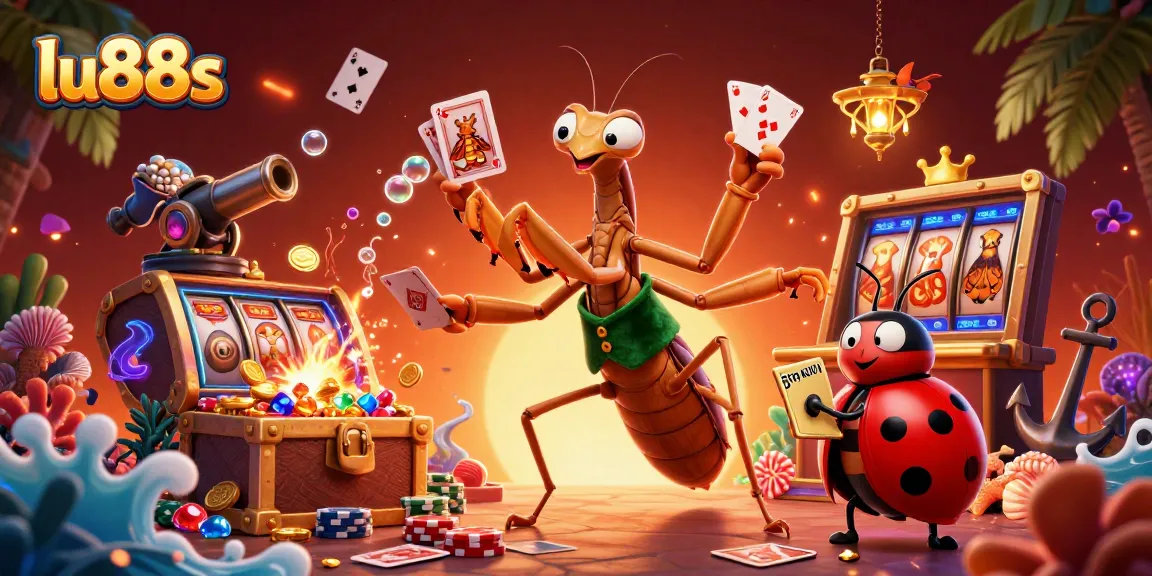 lu88s players winning big at a casino with slot reels and treasure chests