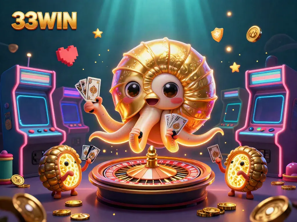 Experience online gaming with 33WIN featuring a vibrant nautilus and gold casino elements.
