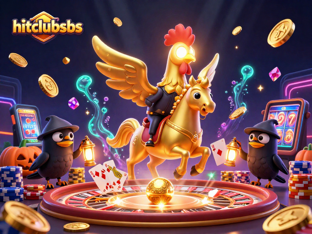 Experience the thrill of hitclubsbs with vibrant games and golden elements in this casino illustration.
