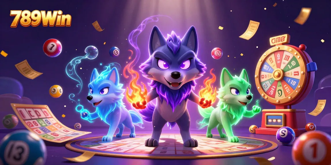 Play thrilling games at 789Win, where colorful symbols dance in a dazzling casino scene.