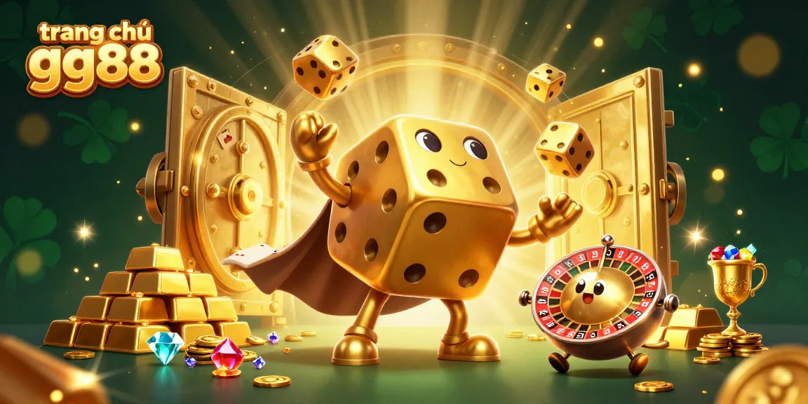 Win big at trang chủ gg88 with a lively 3D scene of golden dice and treasures.