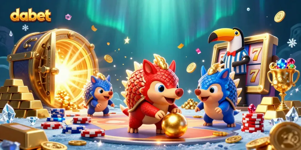 Dabet features rival pangolins in colorful scaled armor amid vibrant casino elements, showcasing fun action.