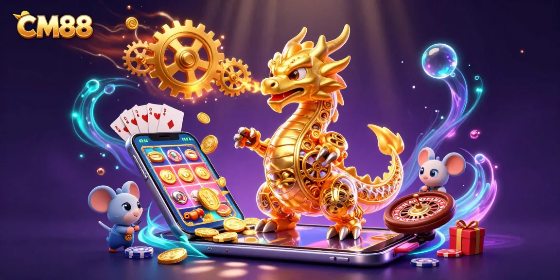 Engage with CM88’s immersive gaming experience featuring a biomechanical dragon in a vibrant casino scene.