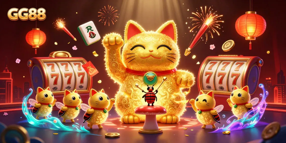 Experience the thrill of GG88 with a vibrant lucky cat illustration, symbolizing casino excitement.