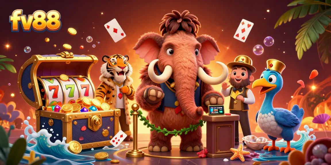 Experience thrilling slots and jackpots at fv88's lively casino environment with unique characters.