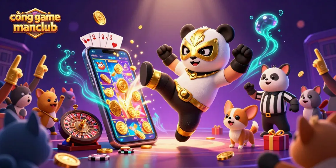 Experience the excitement at cổng game manclub with vibrant 3D characters and dynamic casino elements in a thrilling scene.