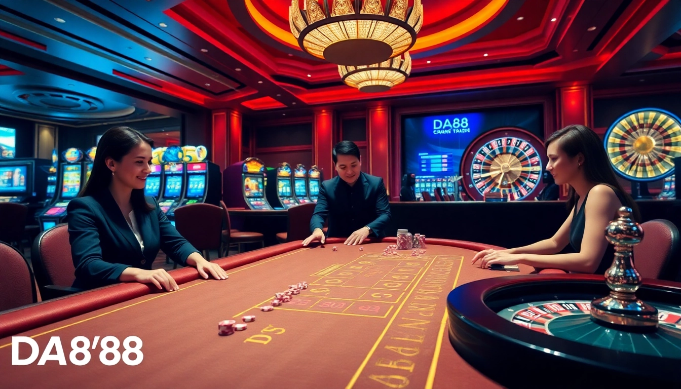 Experience the excitement of Nhà cái DA88 with vibrant casino tables and engaging gambling activities.