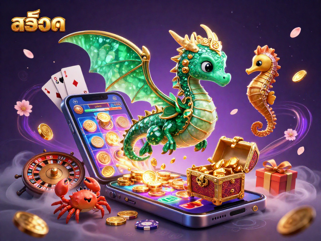 Experience exciting สล็อต gameplay as a sea dragon and friends reveal treasures in a vibrant casino scene.