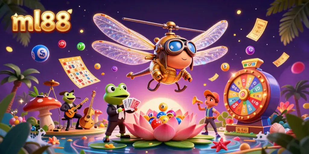 Experience the thrilling world of ml88 as a frog croupier deals cards amidst magical casino elements.