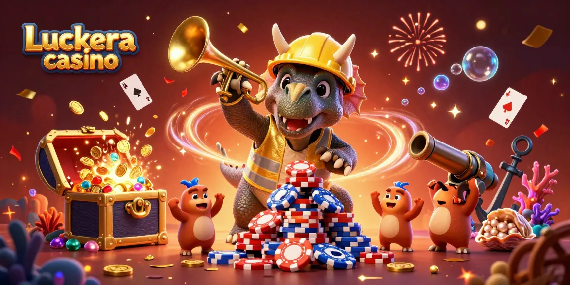 Celebrate winnings at Luckera casino with dynamic casino-themed 3D illustration full of engaging characters.