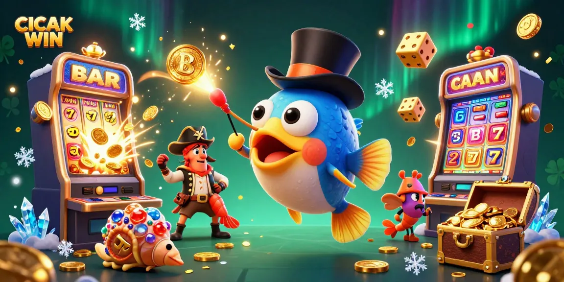 CICAK WIN attracts players with coins in a vibrant underwater casino scene filled with excitement.