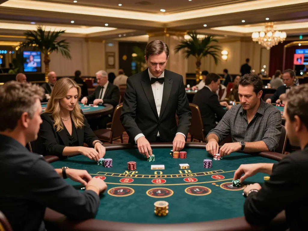 Players engaging with live dealers in an elegant SHBET casino setting, highlighting interactive gameplay