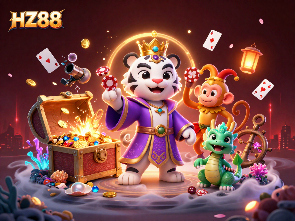 Experience thrilling casino action with HZ88's vibrant casino characters and dynamic game elements.
