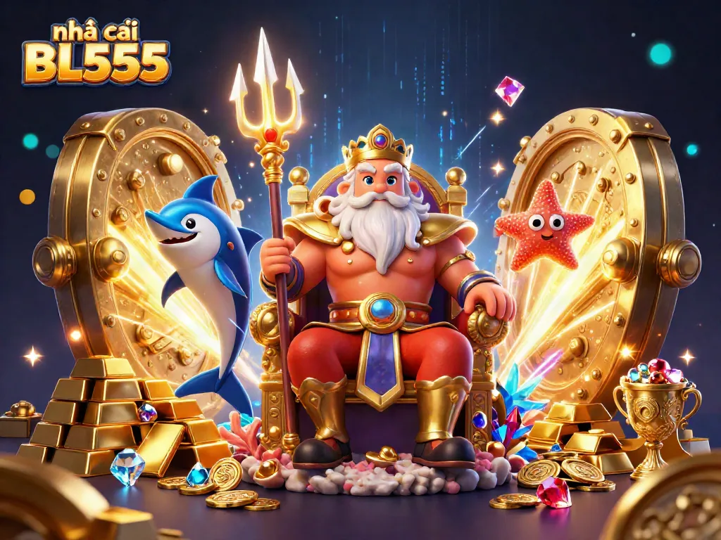 Engage with nhà cái BL555's vibrant casino scene featuring Neptune and treasure elements.