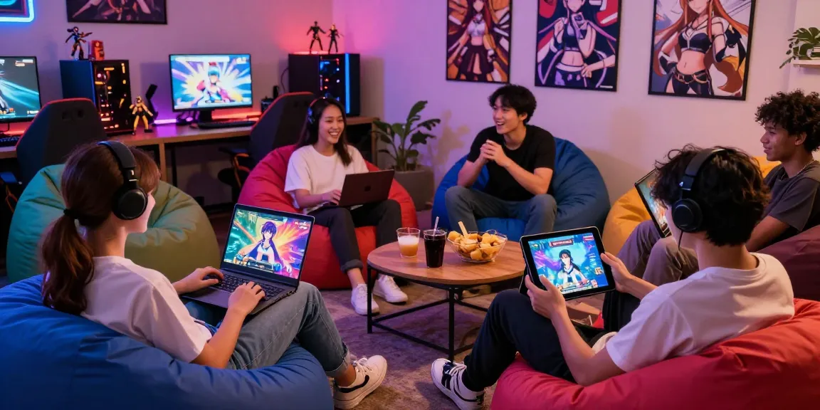 Enjoying engaging hentai games online in a cozy gaming lounge with friends.