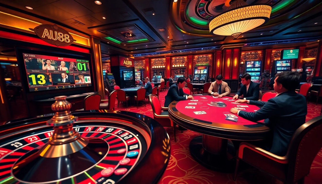 Experience the thrill of AU88 gaming with an exciting casino atmosphere featuring roulette and poker.