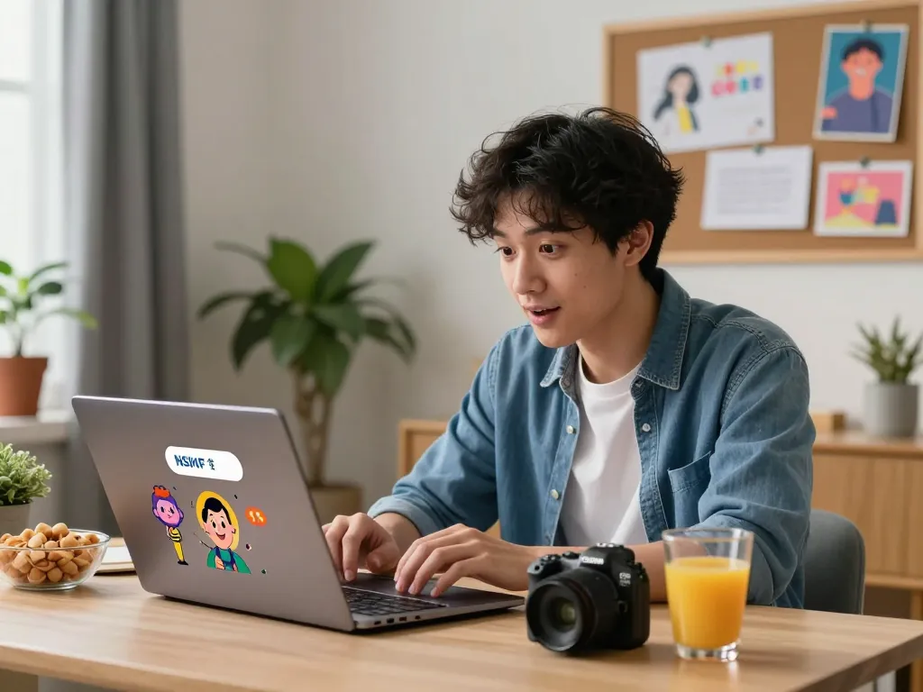 Engaging scene of a person enjoying an AI NSFW chat in a cozy home office, highlighting playful character interactions.
