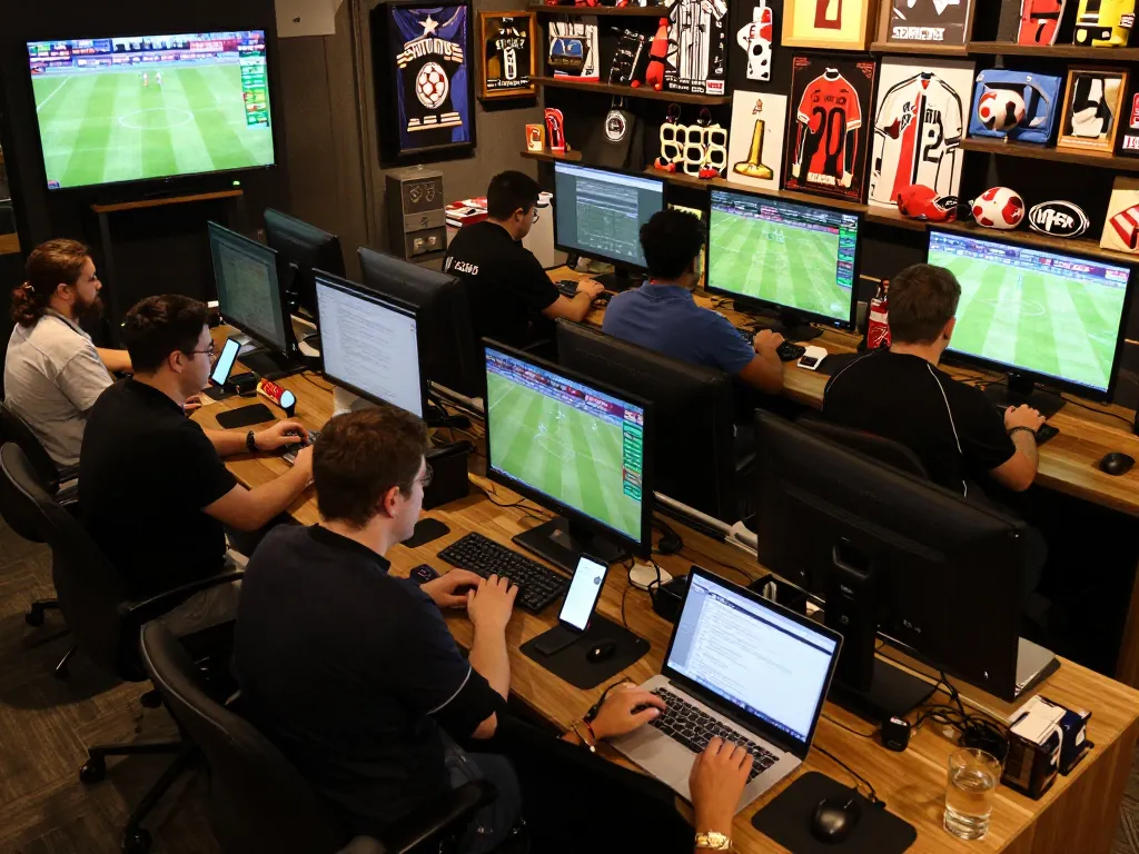 SOCOLIVE users placing bets on live soccer events via multiple devices in an engaging sports betting atmosphere.