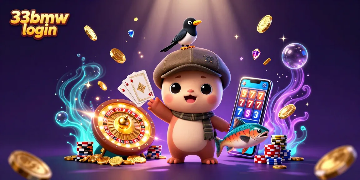 Experience seamless gameplay with 33bmw login, showcasing vibrant gaming elements and a playful scene.
