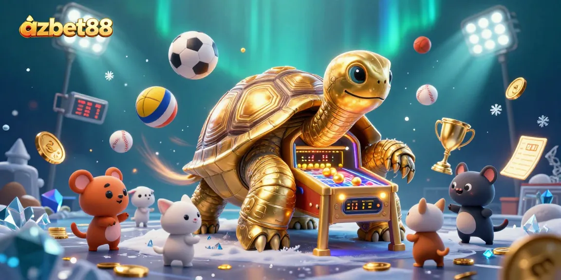 Engage with azbet88's vibrant casino games featuring a colossal tortoise pinball machine.