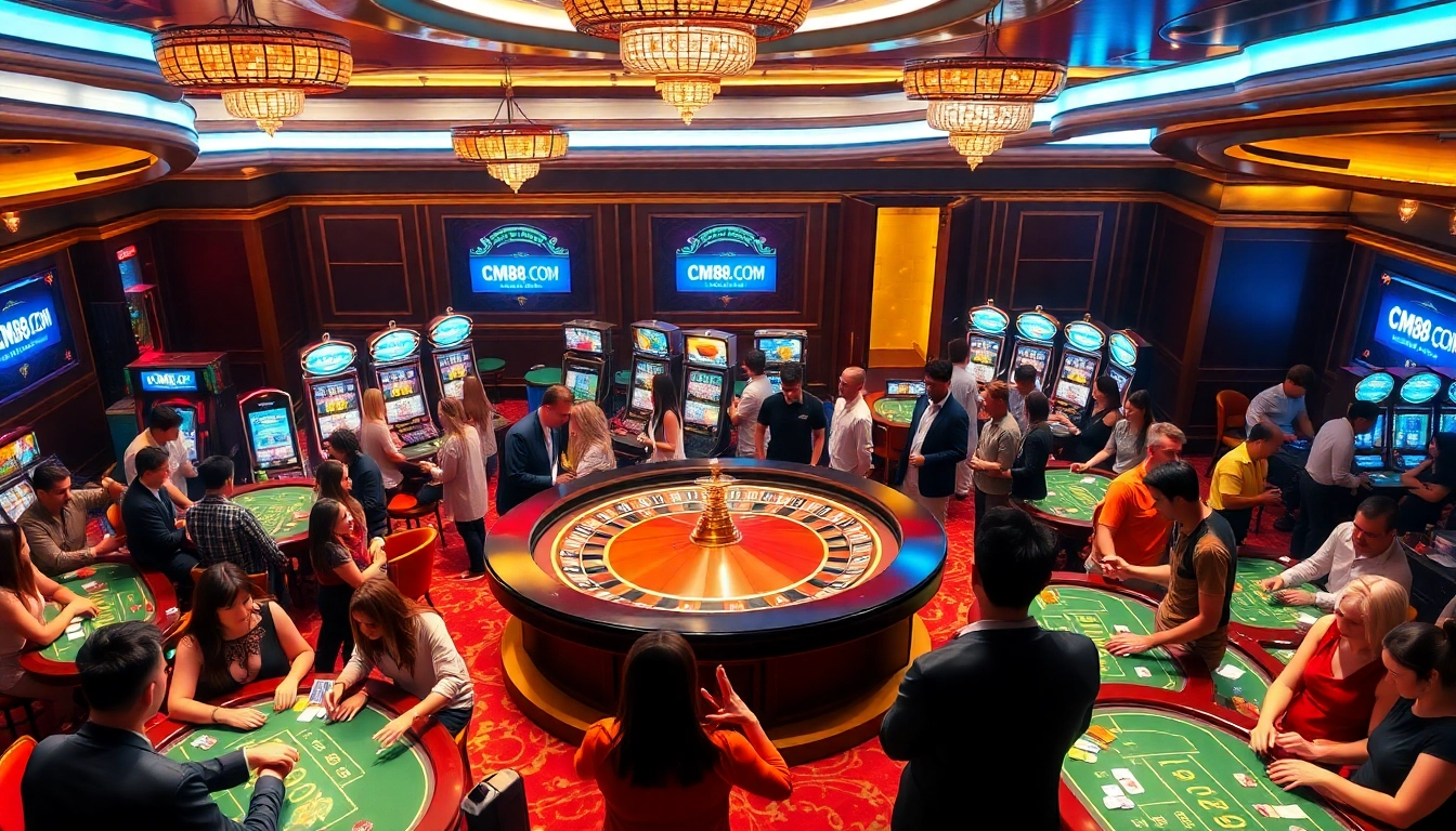 Experience the thrill of CM88 COM at a luxurious casino with vibrant games and engaged players.
