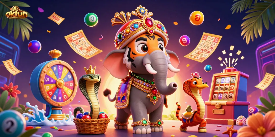 Experience thrilling games at okfun with a vibrant 3D casino illustration showcasing dynamic lottery action.